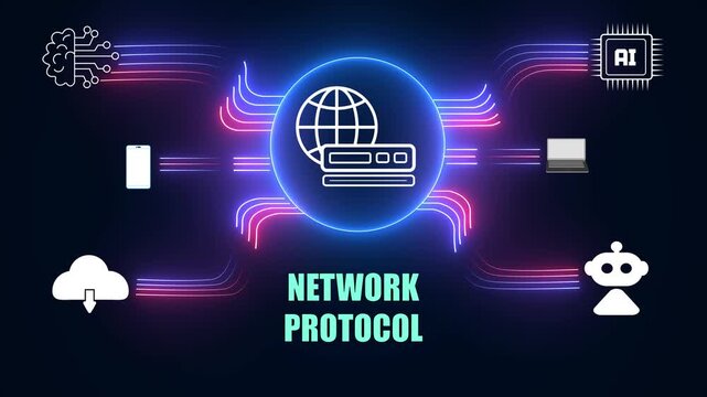 Network protocol technology for professional it infrastructure and advanced telecommunication, digital data connectivity background loop