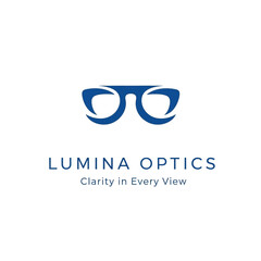 Blue Eyeglasses Logo Design for Lumina Optics.
