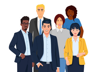 diverse multicultural group of people smiling illustration professionally dressed