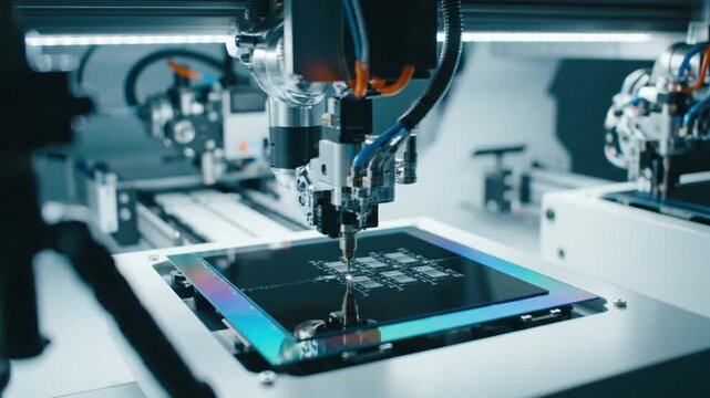 Automated Robotic Assembly Machine Building Electronic Circuit Boards.