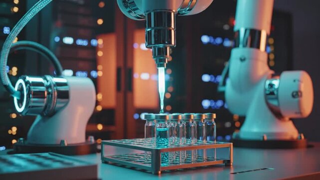 Automated Robotic Liquid Dispensing In Laboratory Vial Rack.