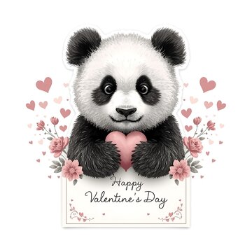 Cute Valentine Panda Sticker Illustration
