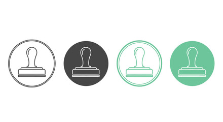 Four circular icons featuring a simple line drawing of a rubber stamp in different color schemes.