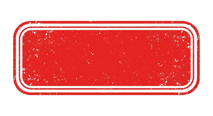 A distressed red rectangular stamp with a white outline and a textured surface.