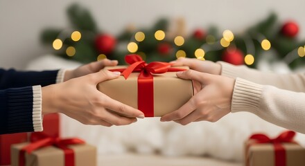 Passing Wrapped Gift Box Between Hands, Giving Present with Festive Movement