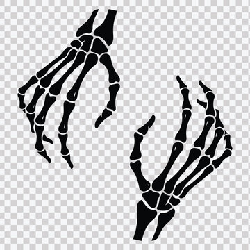 Human skeleton hands bones reaching and grabbing gesture Halloween black silhouette vector illustration