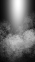 Fototapeta premium Vertical divine light through a dark fog. The rays beam light on the smoke floor. Spotlight on isolated background. Stock illustration.