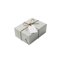 Wrapped gift box with blank tag and twine bow