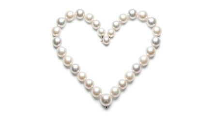This image features a heart-shaped arrangement of elegant white pearls resting on a soft fabric background, evoking feelings of love and it showcases the beauty and craftsmanship of classic jew