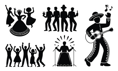 Obraz premium Cinco de mayo silhouette music dance set bundle vector