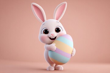 Cute Easter Bunny Holding Colorful Egg
