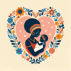 Obraz premium Mother Holding Baby in Floral Heart.