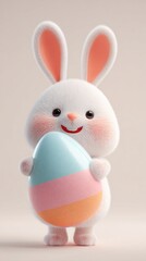 Cute Easter Bunny Holding Colorful Egg