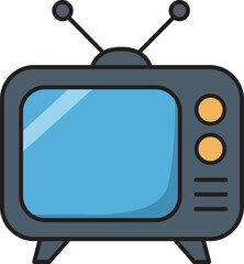 Retro Television Set Illustration - Vintage Analog TV with Antenna and Dial Knobs in Flat Design Style Vector