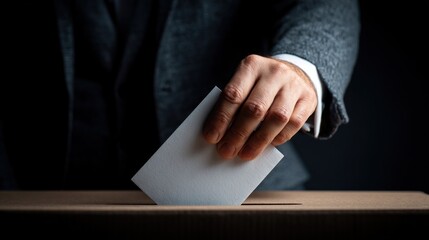 A hand is placing a ballot into a voting box, symbolizing participation in democratic elections and civic engagement.