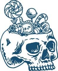 Fototapeta premium Skull with Candy Brain Illustration Halloween Themed Design