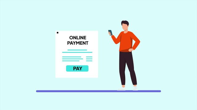 Animated video of goal man paying bills online. Payment online concept. Full length animation illustration. High quality&nbsp;4k&nbsp;footage