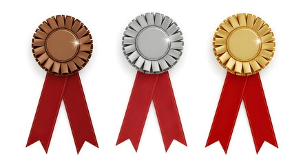 Three colorful ribbons with red tails for awards and recognition