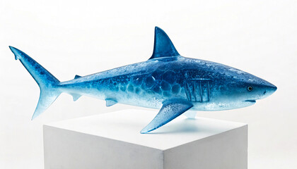 Obraz premium Glass Shark Sculpture on White Pedestal Display