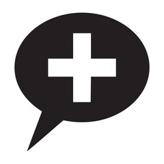 Fototapeta premium Black speech bubble with a white plus sign, symbolizing adding information, positive feedback, or new content.