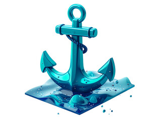 Turquoise anchor icon, partially submerged in stylized water, black backdrop