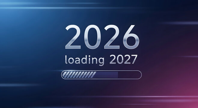 A futuristic loading screen with 2026 and 2027