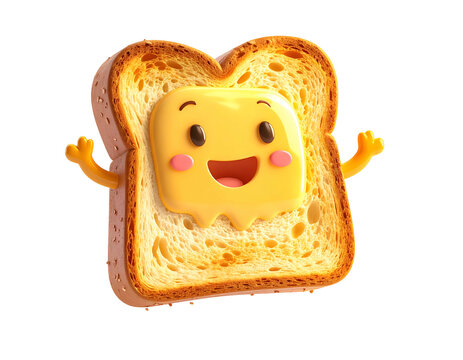 Cartoon toast slice with smiling butter character