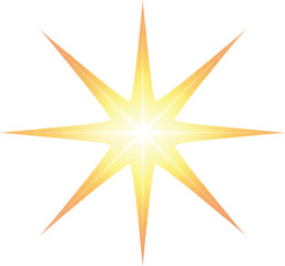 Obraz premium Shining star in vibrant yellow and orange gradient with radiant glow on transparent background for festive decoration