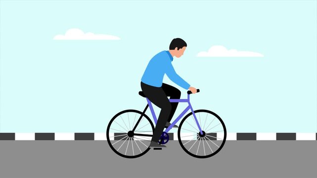 Animated video of goal people using bicycles going to the office. Bike To work concept. Full length animation illustration. High quality&nbsp;4k&nbsp;footage