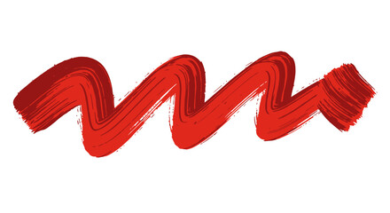 Fototapeta premium A vibrant red brush stroke painted with a thick, textured brush, creating a wavy, dynamic line across a white background.