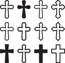 Obraz premium Big set of christian orthodoxy crosses in different styles and shapes isolated on white background. Cross as symbol of easter, faith, death and resurrection