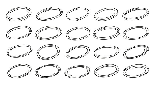 A collection of hand-drawn oval shapes, each with a double line, presented in a grid formation on a white background.