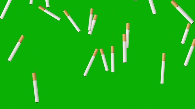 Falling cigarettes motion graphics with green screen background