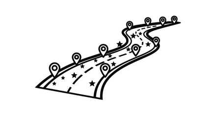 Obraz premium A winding road with location markers depicted as a silhouette