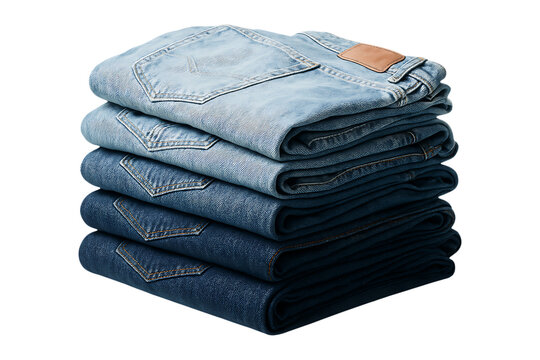 Folded denim jeans stack on transparent background