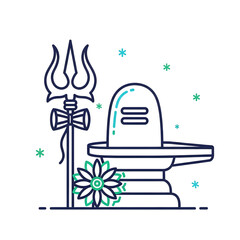 Obraz premium Shiva Lingam with Trishul and Lotus Flower on Shivling, Hindu Symbol, Spiritual Icon on a white Background