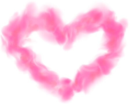 Pink heart smoke frame. Cloud valentines day background with transparency.