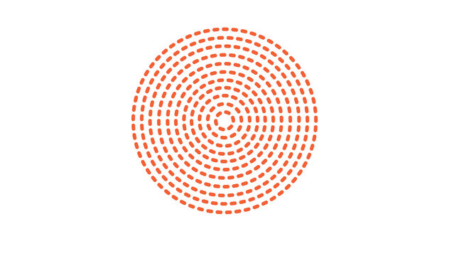 Concentric circles formed by dashed orange lines. An abstract and dynamic graphic element, perfect for backgrounds, motion graphics, or conceptual designs.