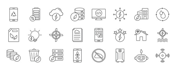 Green Tech icon collection set. Containing design technology, green, tech, digital, nature, future, green robot and more.