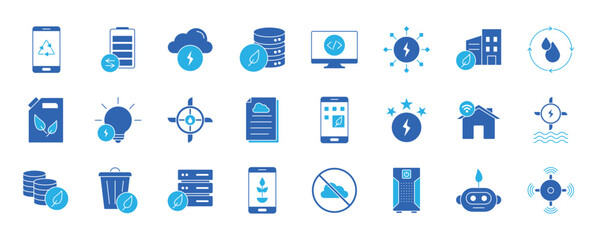 Green Tech icon collection set. Containing design technology, green, tech, digital, nature, future, green robot and more.