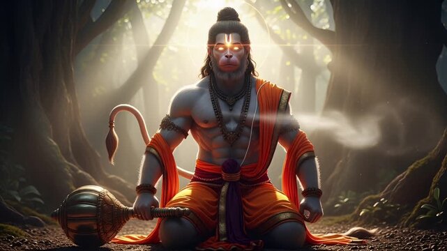 Lord hanuman standing, a revered hindu deity symbolizing devotion and strength