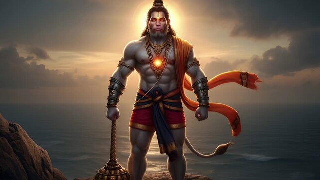 Lord hanuman standing, a revered hindu deity symbolizing devotion and strength
