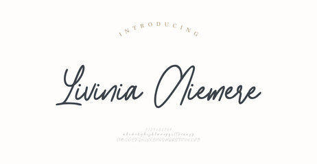 Livinia Aiemere, Script Minimal luxury font alphabet logo. Typography beauty fashion elegant minimalist serif italic fonts decorative wedding vintage retro logos. vector illustration
