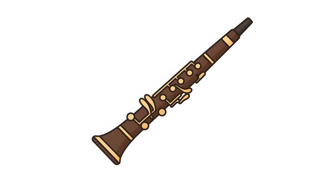Cartoon illustration of a brown clarinet with gold-colored keys against a white background