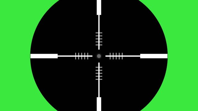 Rifle scope crosshair on green screen background for editing gun sight