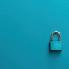 Fototapeta premium Blue Padlock on Bright Blue Wall with Minimalist Style for Security and Safety Concepts