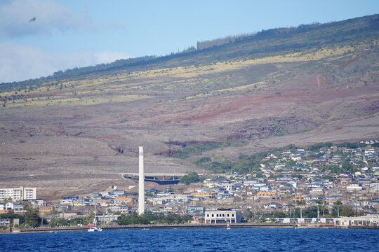 West Maui Mountain range viewed from a whale watching catamaran