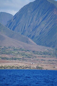 West Maui Mountain range viewed from a whale watching catamaran