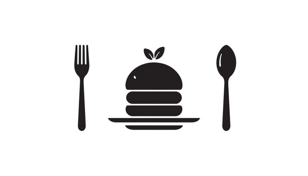   
Silhouette of plated food with fork and spoon icon representing dining meal service isolated on white for culinary design