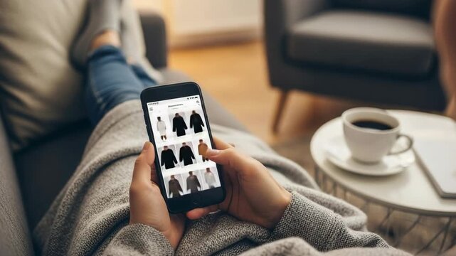 Browsing fashion catalog from couch in a cozy living room